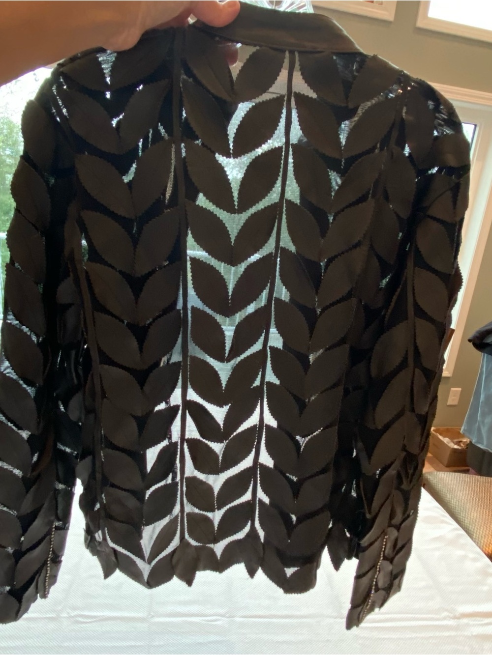 Goth Grunge Black Leaf-Pattern Sheer Women's Jacket- Black Parade size S